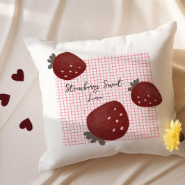 Cojín Decorativo Strawberry Sweet Love – Minimal Berry Trio on Red 