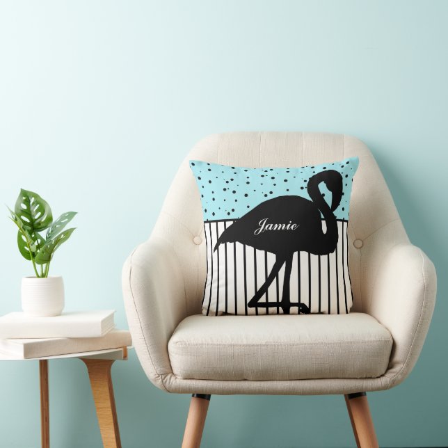 Cojín Decorativo Stripe and Dots Modern Flamingo Black White Aqua (Silla)