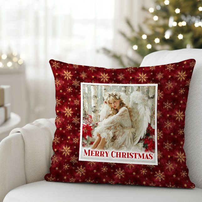Cojín Decorativo Stylish Angel Poinsettia Red Gold Accent Christmas (Stylish Angel Poinsettia Red Gold Accent Christmas Pillow

)
