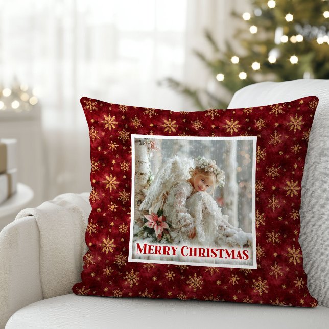 Cojín Decorativo Stylish Angel Poinsettia Red Gold Custom Christmas (Stylish Angel Poinsettia Red Gold Custom Christmas Pillow

)