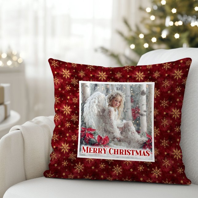 Cojín Decorativo Stylish Angel Red Gold Custom Name Personalized  (Stylish Angel Red Gold Custom Name Personalized Christmas Pillow

)
