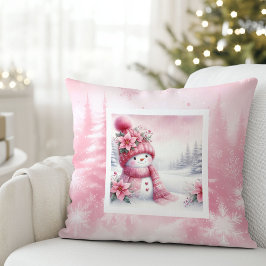 Cojín Decorativo Stylish Pink Snowman Winter Scene Kids Gift Pillow
