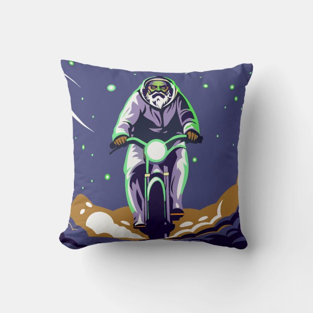 Cojín Decorativo Stylized Bearded Figure Riding a Motorcycle (Anverso)