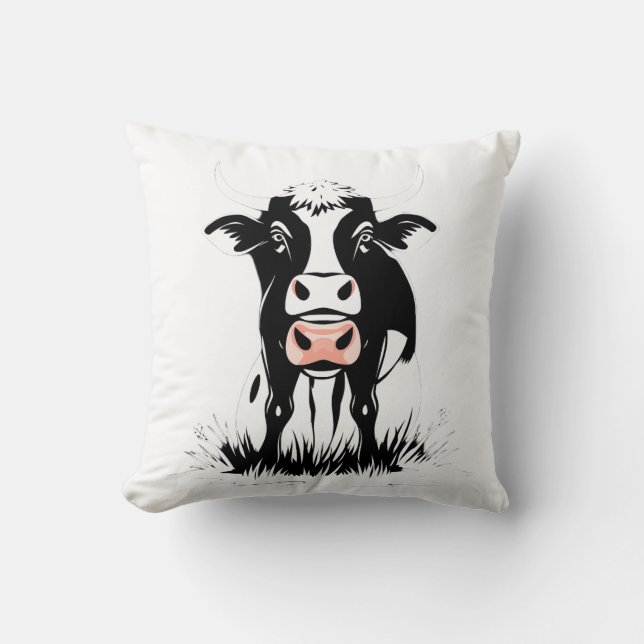 Cojín Decorativo Stylized Black and White Cow Illustration (Anverso)