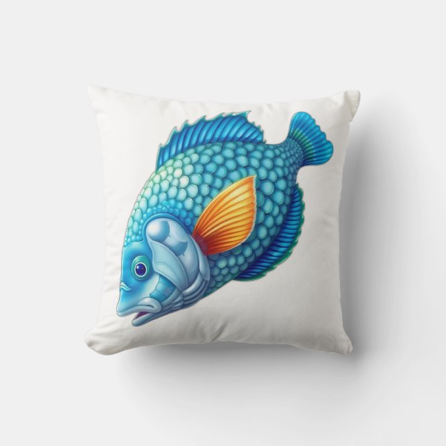 Cojín Decorativo Stylized Blue Fish with Orange Fin (Anverso)