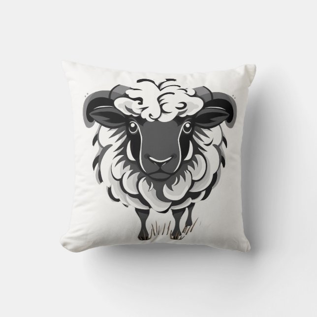 Cojín Decorativo Stylized Ram Illustration with Curly Fleece (Anverso)