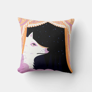 Cojín Decorativo Stylized White Fox Gazing at Night Sky