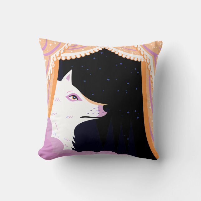 Cojín Decorativo Stylized White Fox Gazing at Night Sky (Anverso)