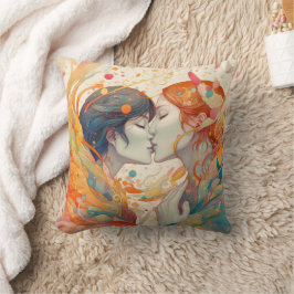 Cojín Decorativo Su amor, su camino | Beso Lésbico Estilo Art Déco