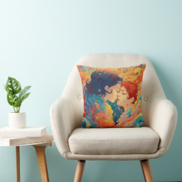 Cojín Decorativo Su amor, su camino | Beso Lésbico Estilo Art Déco