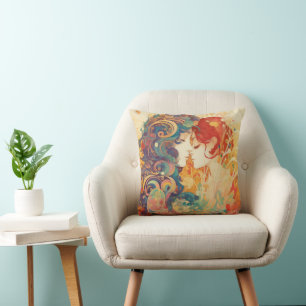 Cojín Decorativo Su amor, su camino Beso Lésbico Estilo Art Déco