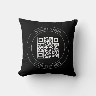 Cojín Decorativo Su código QR y texto editable Negro y blanco