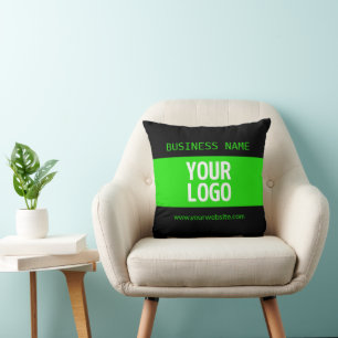 Cojín Decorativo Su logotipo o imagen negro y verde brillante