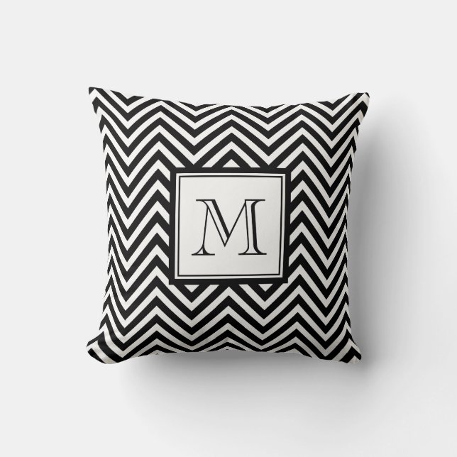 COJÍN DECORATIVO SU MONOGRAMA, CHEVRON NEGRO (Anverso)