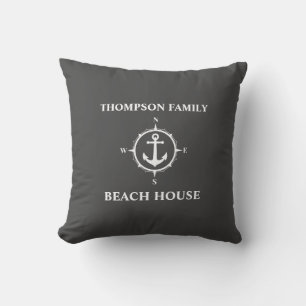 Cojín Decorativo Su nombre Beach House Compass Anchary Gray