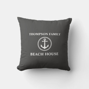 Cojín Decorativo Su nombre Beach House Sea Anchour Gray