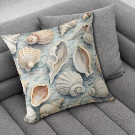 Cojín Decorativo Suave Concha de Mar Azul Costero Aquarela