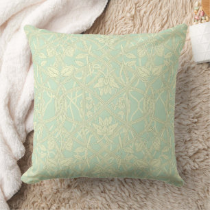 Cojín Decorativo Suave enrejado botánico Art Nouveau en azul menta