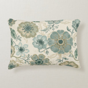 Cojín Decorativo Suave Floral Azul Polvoriento Verde Beige de Casa
