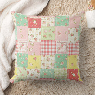 Cojín Decorativo Suave Floral Patchwork Cuadro de Pastel Suave