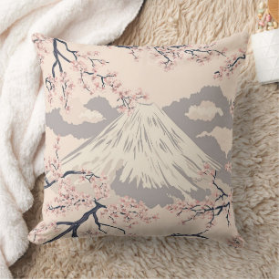 Cojín Decorativo Suave patrón escénico de Mount Fuji Sakura Rosa