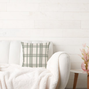 Cojín Decorativo Suave Plaid Estético de Crema y Salvia