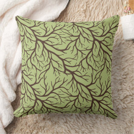 Cojín Decorativo Suave Verde Salvia | Ramas de Otoño Desnudas y Ele