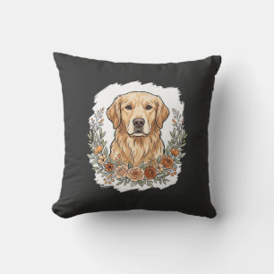 Cojín Decorativo Sublimación de Golden Retriever Floral
