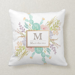 Cojín Decorativo Suculenta acuarela de Bouquet | Inicial