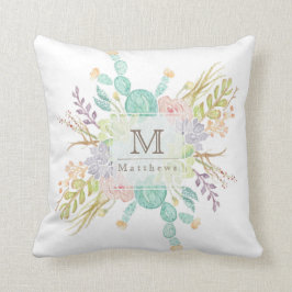 Cojín Decorativo Suculenta acuarela de Bouquet | Inicial