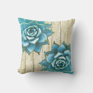 Cojín Decorativo Suculenta acuarela en madera de Shabby