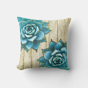 Cojín Decorativo Suculenta acuarela en madera de Shabby