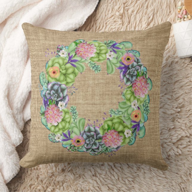 Cojín Decorativo Suculenta flor acuarela en Tan (Manta)