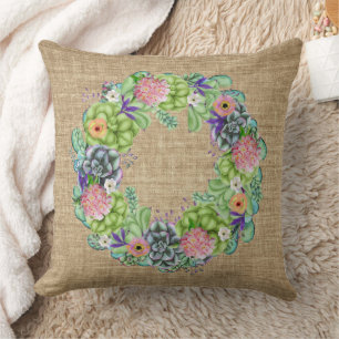 Cojín Decorativo Suculenta flor acuarela en Tan