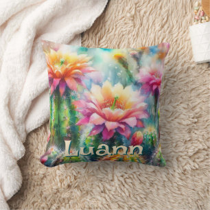 Cojín Decorativo Suculentas Cactus Florales Personalizadas Acuarela