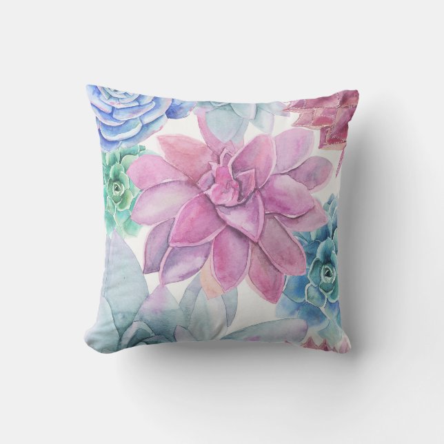 Cojín Decorativo Suculentas Fiesta Moderna Jardín Floral Blanco (Anverso)