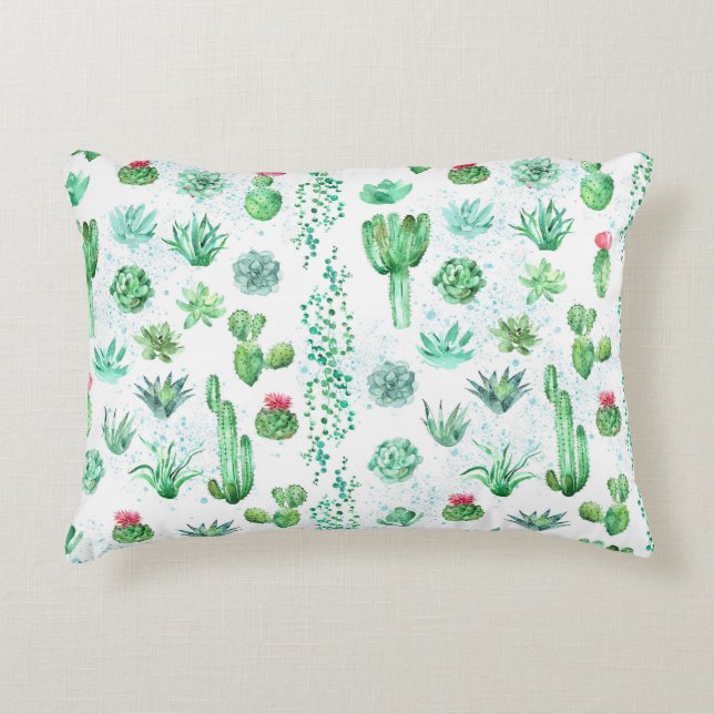 Cojín Decorativo Suculento Jardín: Acuarela De Fondo Impresionante. (Anverso)