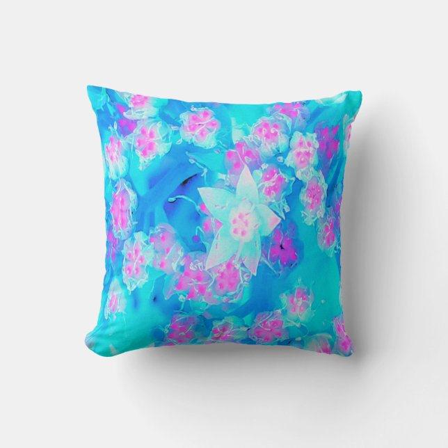 Cojín Decorativo Suculento sedum subacuático azul y rosa caliente (Anverso)