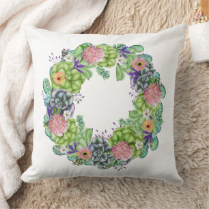 Cojín Decorativo Suculento Wreath Floral de acuarela