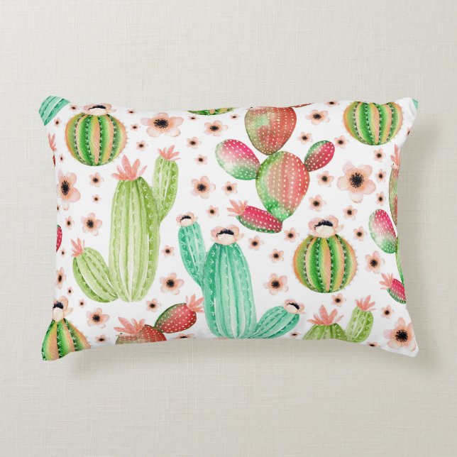 Cojín Decorativo Suculentos acuarela, patrón sin costuras de cactus (Anverso)