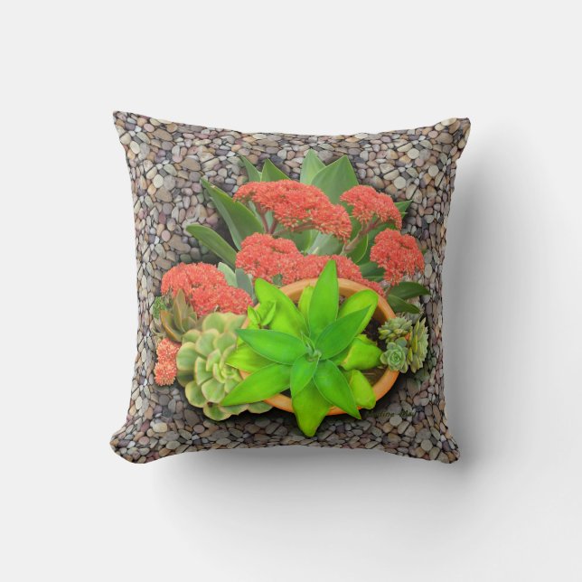 Cojín Decorativo Suculentos con flores (Anverso)