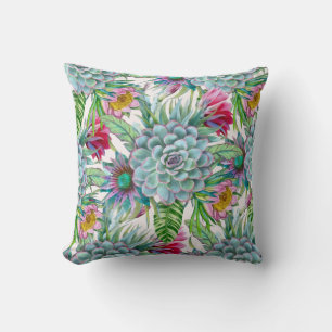 Cojín Decorativo Suculentos Echeveria Cactus Flowers Patrón