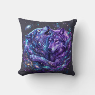Cojín Decorativo Sudadera con capucha de lobo de galaxia mística –