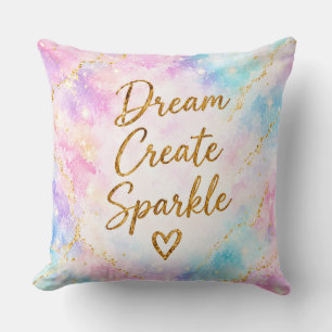 Cojín Decorativo Sueña Crea Brillo Pastel Acuarela Oro Rosa