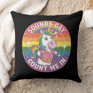 Cojín Decorativo Suena Gay Cuenta Conmigo Arcoíris Unicornio LGBTQ
