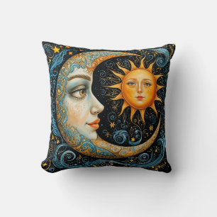 Cojín Decorativo Sueño Celeste caprichoso: Luna y Sol.