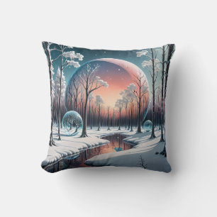 Cojín Decorativo Sueño celeste de invierno: Surreal bosque nevado