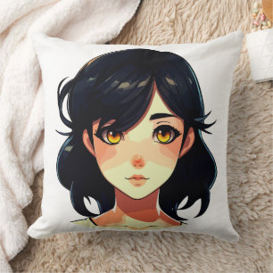 Cojín Decorativo Sueño de Anime Romántico: Belleza de Cabello Azul