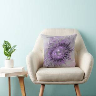 Cojín Decorativo Sueño de Flor de Lavanda Arte Fractal Abstracto Mo