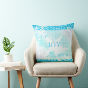 Cojín Decorativo Sueño de la casa de playa azul del damasco de las